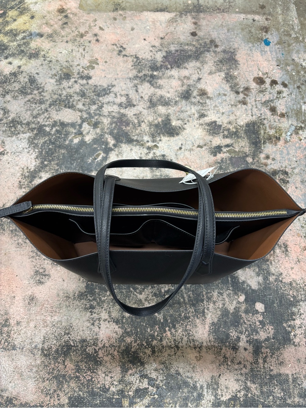 Quince Black Italian Leather Triple Compartment Shopper Tote - Picture 7 of 10